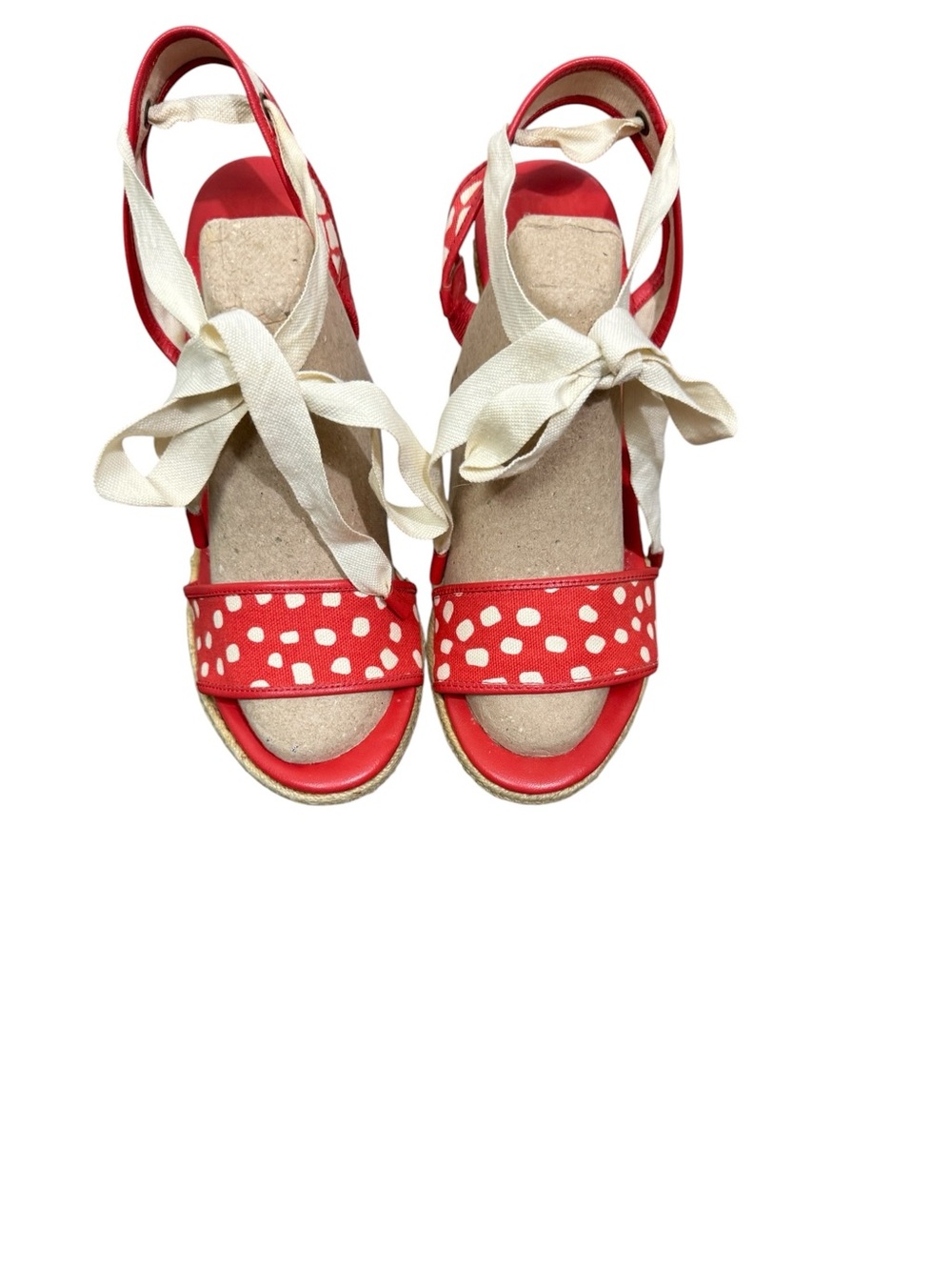 Diane von Furstenberg red canvas polka dot espadrille wedge Sandals